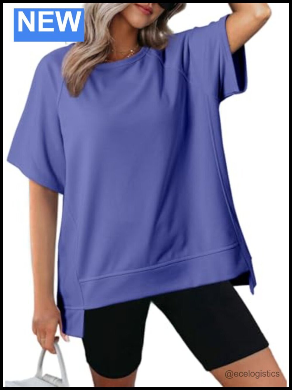 Oversized Crewneck Short Sleeve T-Shirt High Low Hem Loose Fit Summer Top